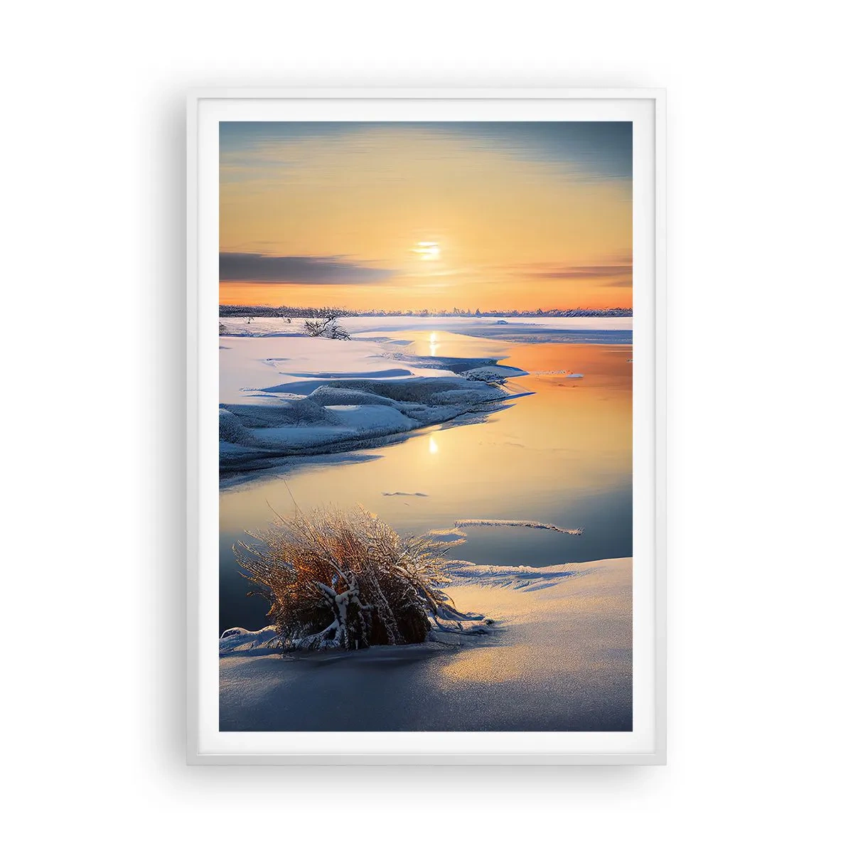 Affiche dans un cadre blanc - Poster - Coucher de soleil d'hiver - 70x100 cm
