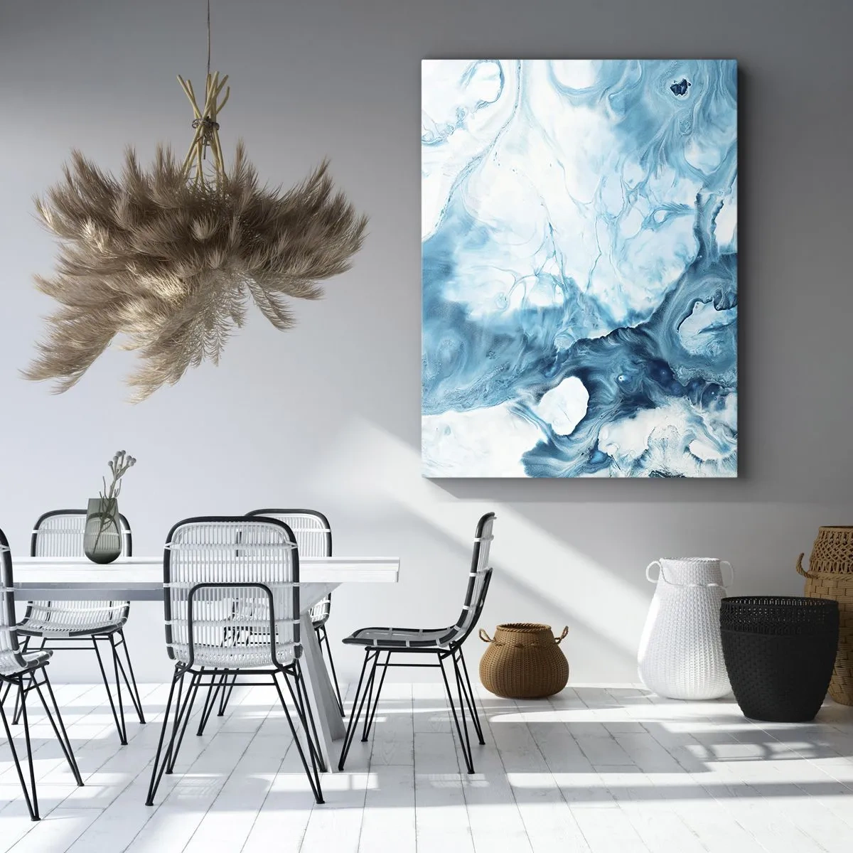 Impression sur toile - Image sur toile - Motif abstrait dans les tons de bleu - 50x70cm - Concert de bleu - Décoration murale moderne pour le salon et la chambre ARTTOR