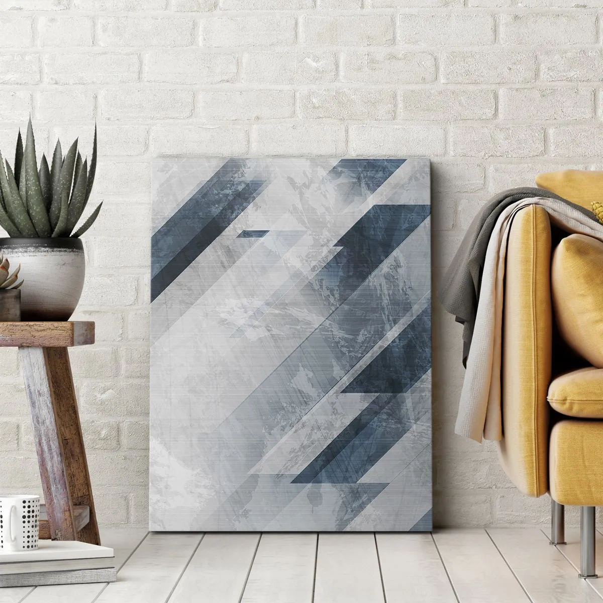Impression sur toile - Image sur toile - Lignes abstraites dans des tons de gris et de bleu - 50x70cm - Composition spatiale - mouvement gris - Décoration murale moderne pour le salon et la chambre ARTTOR