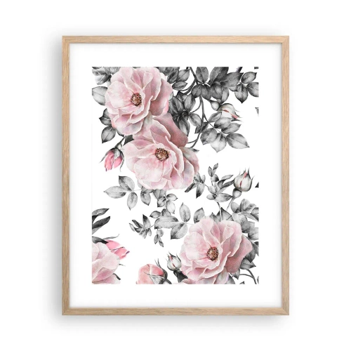 Affiche dans un chêne clair - Poster - Se perdre dans les fleurs des roses - 40x50 cm
