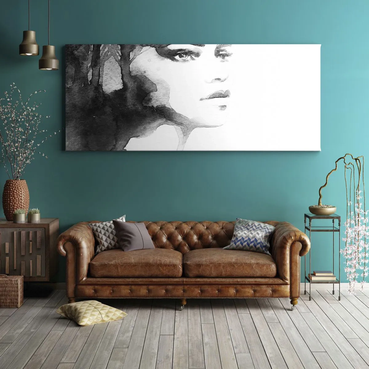 Impression sur toile - Image sur toile - Un portrait subtil d'une femme dans des tons de noir et blanc - 120x50cm - Fait de mystère et de brouillard - Décoration murale moderne pour le salon et la chambre ARTTOR