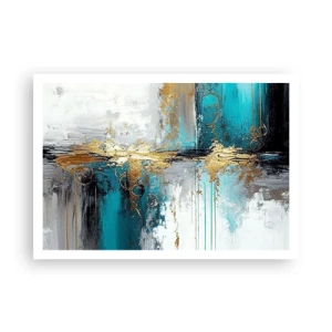 Affiche - Poster - Une composition abstraite aux accents turquoise et dorés. - 100x70cm - Tout coule - Décoration murale moderne pour le salon et la chambre ARTTOR