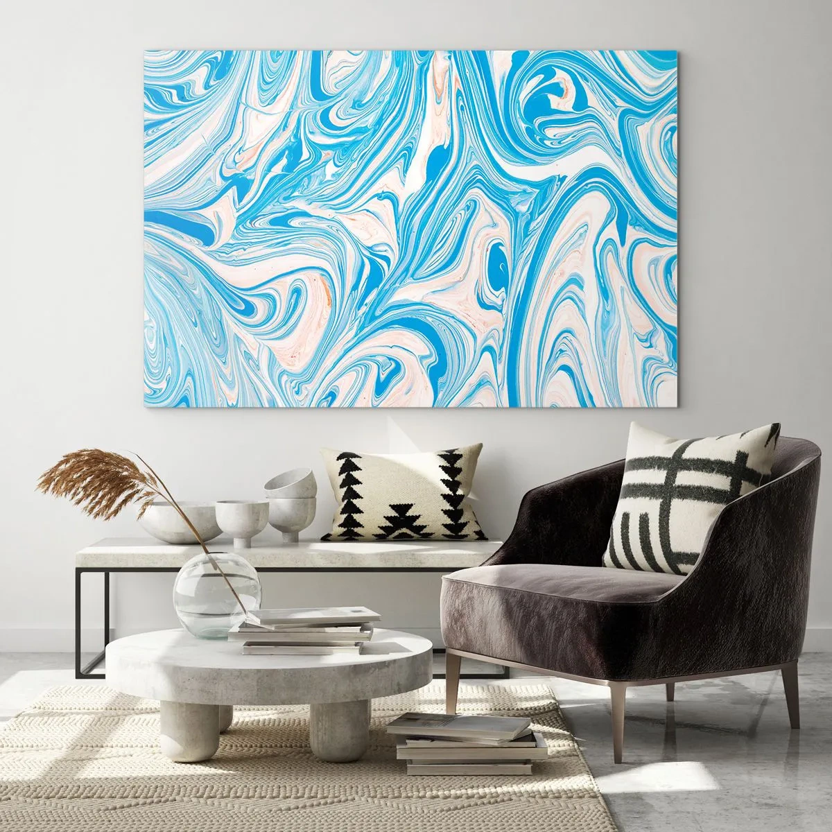 Impression sur verre - Image sur verre - Motif abstrait dans les tons turquoise et beige - 100x70cm - Bassin turquoise - Décoration murale moderne pour le salon et la chambre ARTTOR