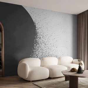 Papier Peint Photo Premium Canvas - Motif abstrait avec des particules noires sur un fond clair - 100x70cm - Mouvement des molécules - Décoration murale moderne pour le salon et la chambre ARTTOR