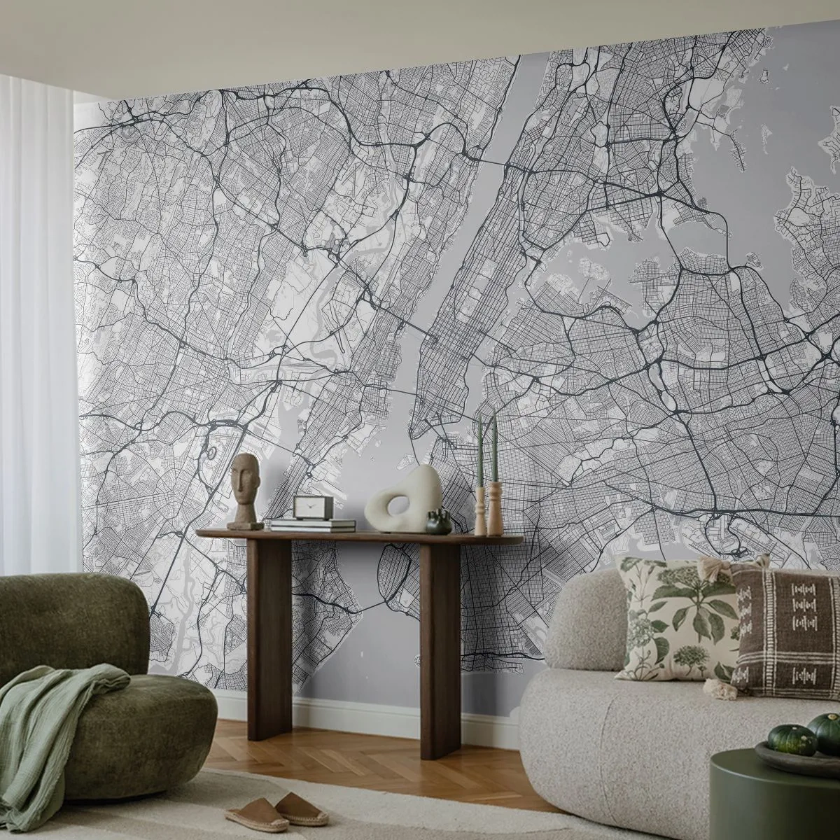Papier Peint Autocollant Deluxe Sticker - Anatomie de la métropole - New York, Carte, Manhattan - 400x280 cm