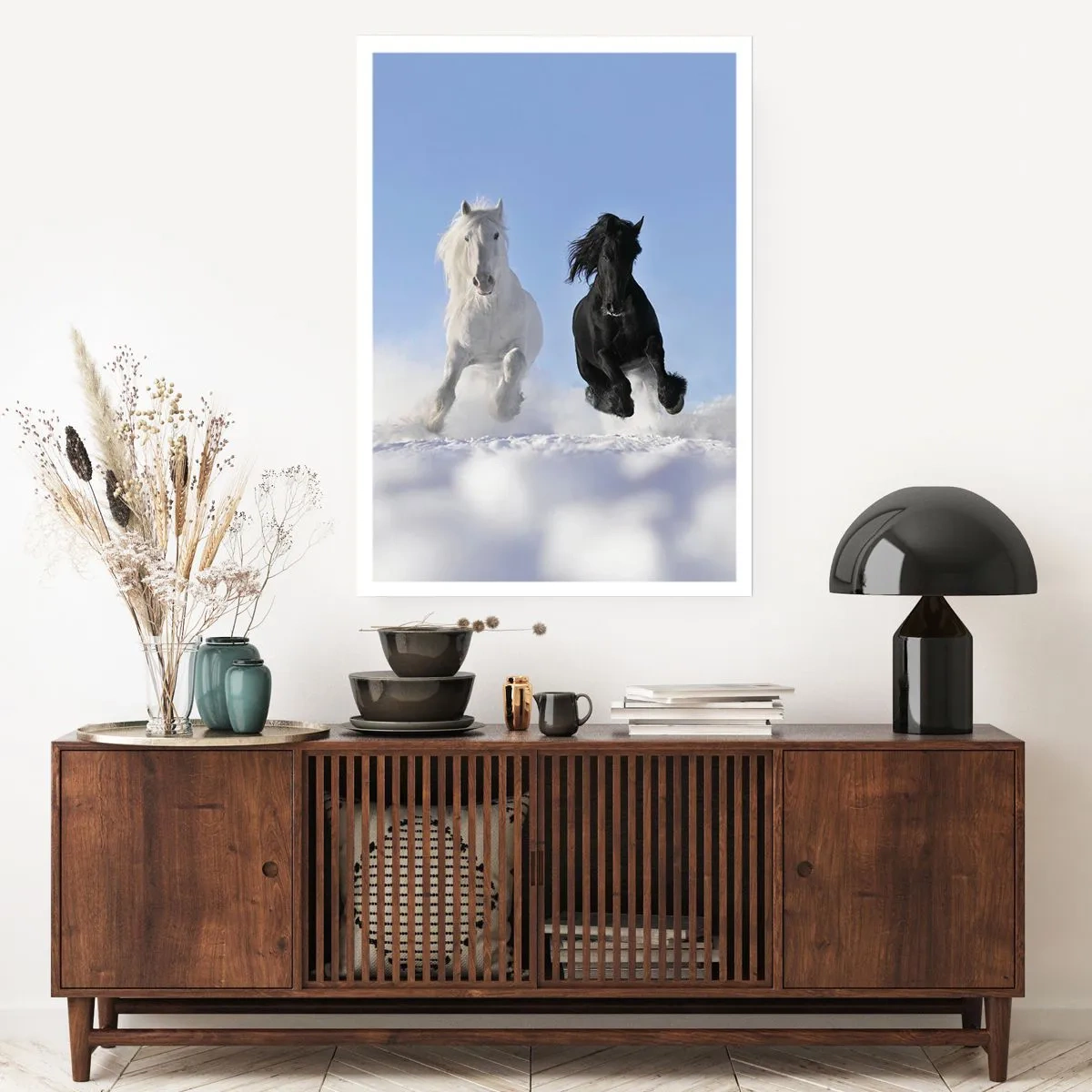 Affiche - Poster - Galop noir et blanc - 70x100 cm