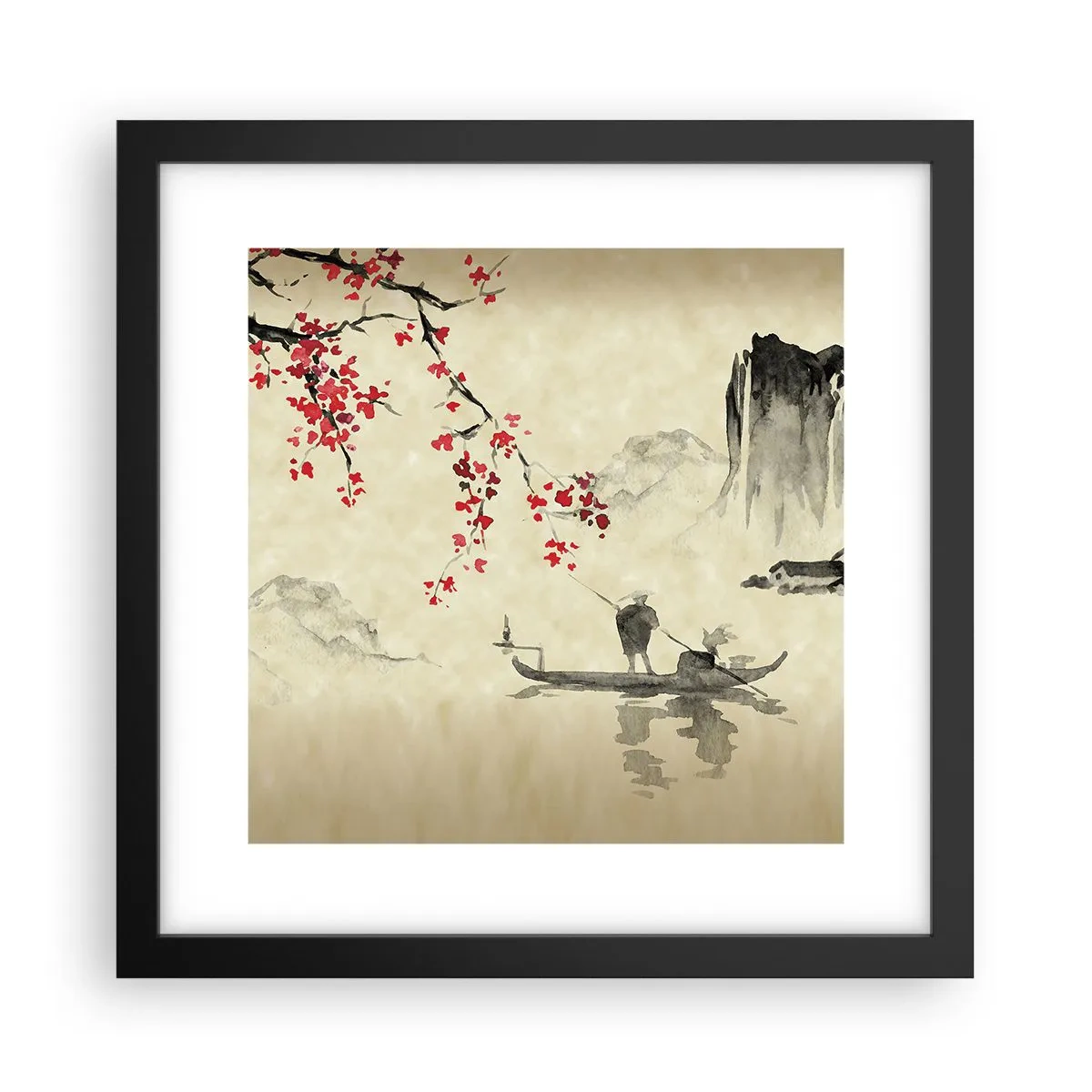 Affiche dans un cadre noir - Poster - Au pays des cerisiers en fleurs - 30x30 cm