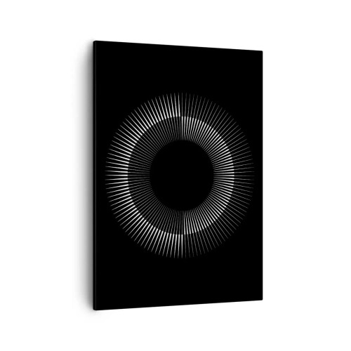 Impression sur toile - Image sur toile - Cercle graphique avec des rayons en noir et blanc - 50x70cm - Soleil noir - Décoration murale moderne pour le salon et la chambre ARTTOR