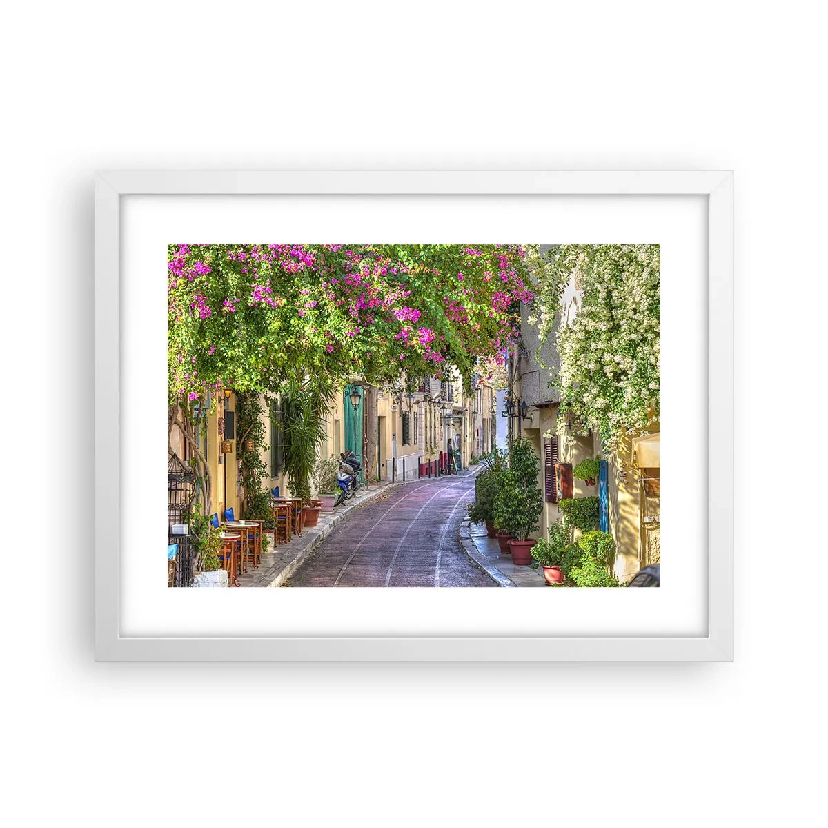 Affiche dans un cadre blanc - Poster - Allée fleurie - 40x30 cm