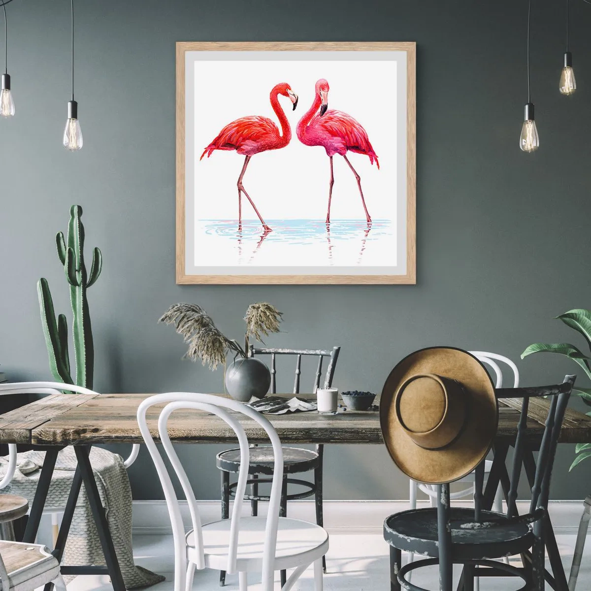 Affiche dans un chêne clair - Poster - Rendez-vous rose - 30x30 cm