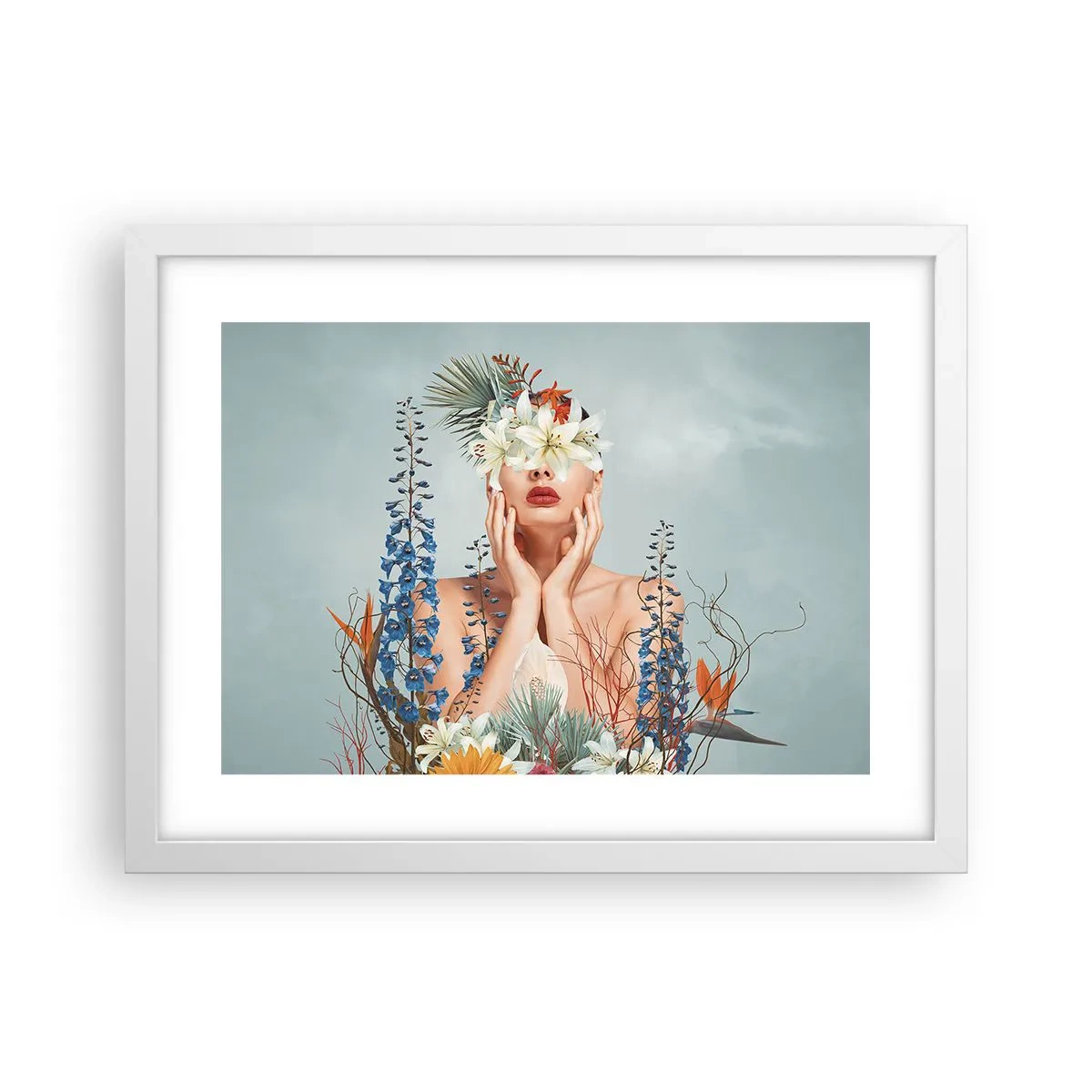 Affiche dans un cadre blanc - Poster - Femme - fleur - 40x30 cm