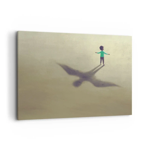 Impression sur toile - Image sur toile - Une figure symbolique d'un enfant avec l'ombre d'un oiseau sur un fond aux tons chauds. - 100x70cm - Héros du futur - Décoration murale moderne pour le salon et la chambre ARTTOR