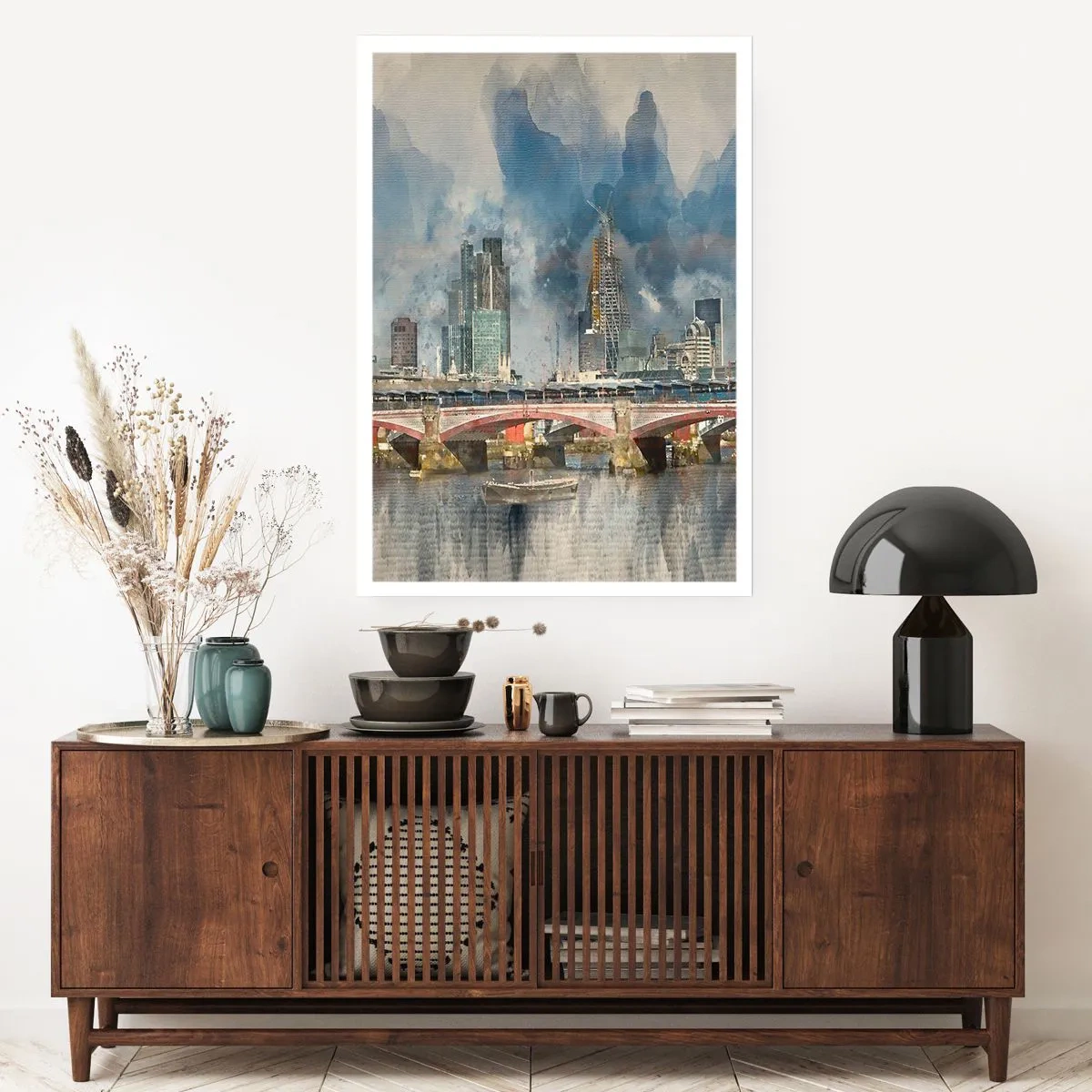Affiche - Poster - Paysage urbain avec un pont et des gratte-ciel en arrière-plan - 50x70cm - Londres dans toute sa splendeur - Décoration murale moderne pour le salon et la chambre ARTTOR