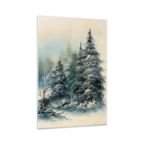 Impression sur verre - Image sur verre - Paysage d'hiver avec des arbres enneigés - 70x100cm - Prêt pour les fêtes - Décoration murale moderne pour le salon et la chambre ARTTOR