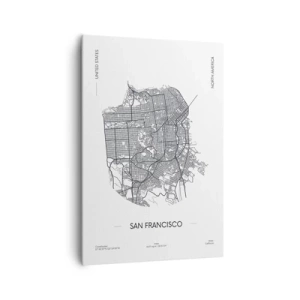 Impression sur toile - Image sur toile - Une carte de San Francisco dans un style minimaliste en noir et blanc. - 70x100cm - Anatomie de San Fransisco - Décoration murale moderne pour le salon et la chambre ARTTOR