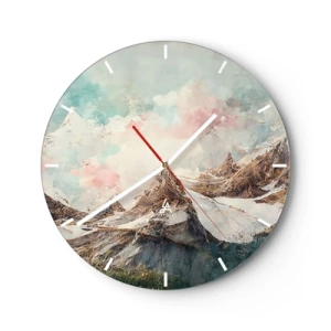 Horloge murale - Pendule murale - Des sommets de montagnes pittoresques dans un ciel nuageux pastel - 30x30cm - Lames de roche - Décoration murale moderne pour le salon, la cuisine et la chambre ARTTOR