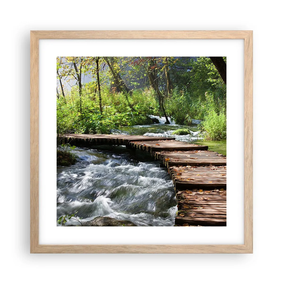 Affiche dans un chêne clair - Poster - Au-dessus de la cascade mousseuse - 40x40 cm