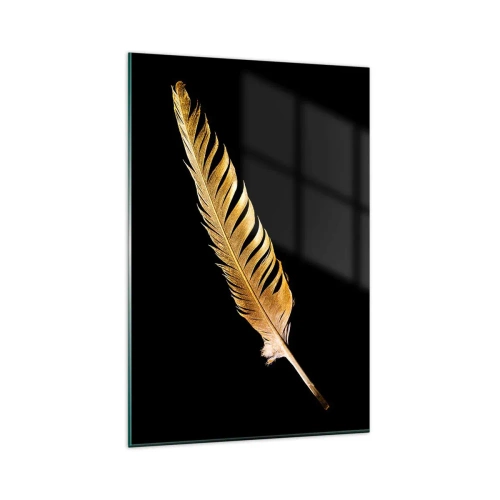 Impression sur verre - Image sur verre - Plume dorée sur fond noir - 80x120cm - Sans porte-plume - Décoration murale moderne pour le salon et la chambre ARTTOR