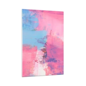 Impression sur verre - Image sur verre - Composition abstraite en rose et bleu - 70x100cm - Du rose, du bleu et une pincée de lumière - Décoration murale moderne pour le salon et la chambre ARTTOR