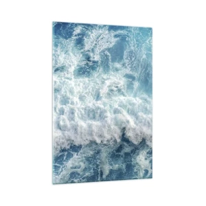 Impression sur verre - Image sur verre - Vagues océaniques dynamiques dans des tons de bleu - 80x120cm - Joyeusement et en sautant - Décoration murale moderne pour le salon et la chambre ARTTOR