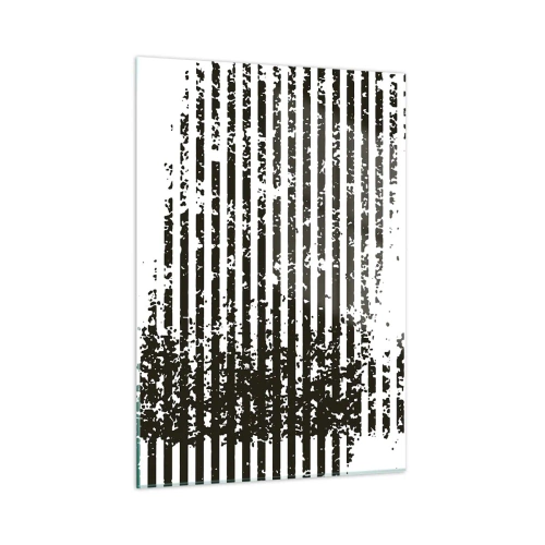 Impression sur verre - Image sur verre - Lignes horizontales noires et blanches avec effets de bruit et d'abrasion - 50x70cm - Rythme et bruissement - Décoration murale moderne pour le salon et la chambre ARTTOR