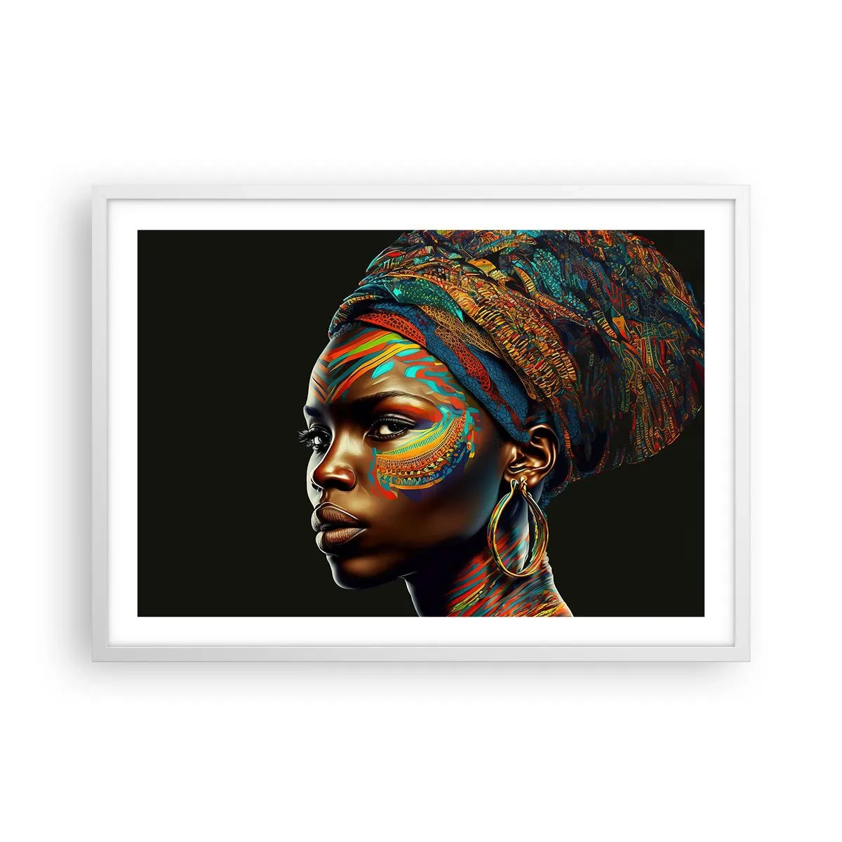 Affiche dans un cadre blanc - Poster - reine africaine - 70x50 cm