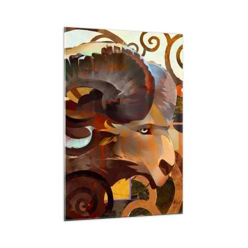 Impression sur verre - Image sur verre - Un bélier symbolique dans une composition abstraite - 70x100cm - Magie - religions - rituels - Décoration murale moderne pour le salon et la chambre ARTTOR