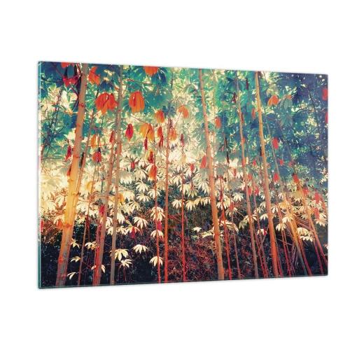 Impression sur verre - Image sur verre - Forêt de bambous colorée avec un éclairage chaleureux - 120x80cm - La vie secrète des feuilles - Décoration murale moderne pour le salon et la chambre ARTTOR