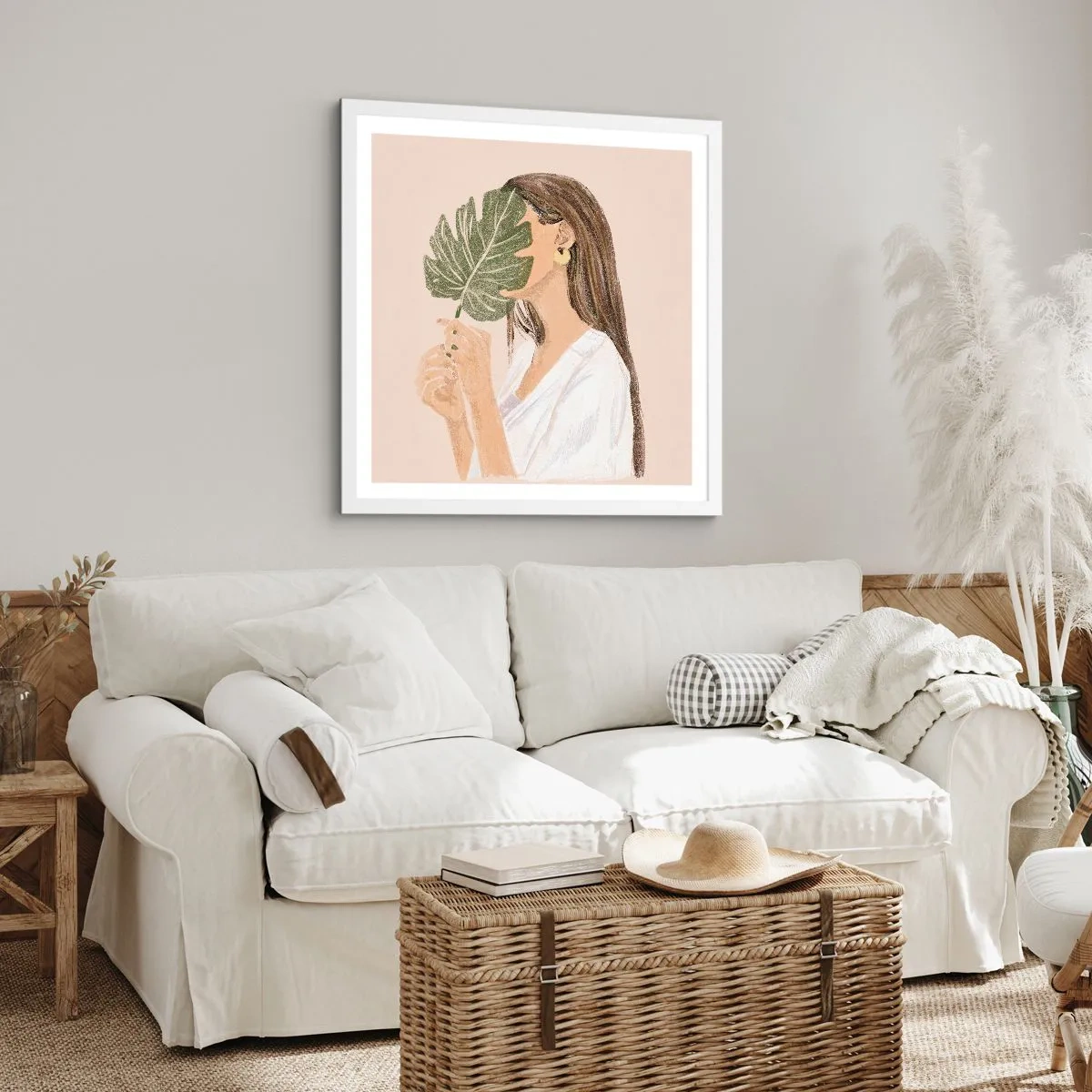 Affiche dans un cadre blanc - Poster - Portrait mystérieux avec un éventail - 60x60 cm