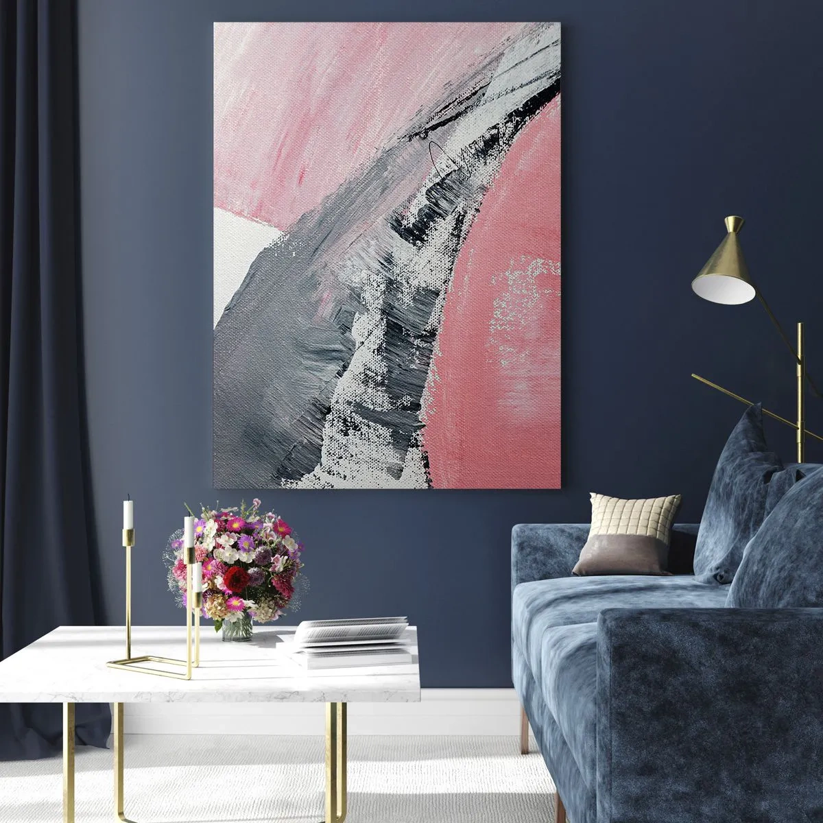 Impression sur verre - Image sur verre - Une composition abstraite dans les tons de rose et de gris. - 80x120cm - Composition assortie - Décoration murale moderne pour le salon et la chambre ARTTOR