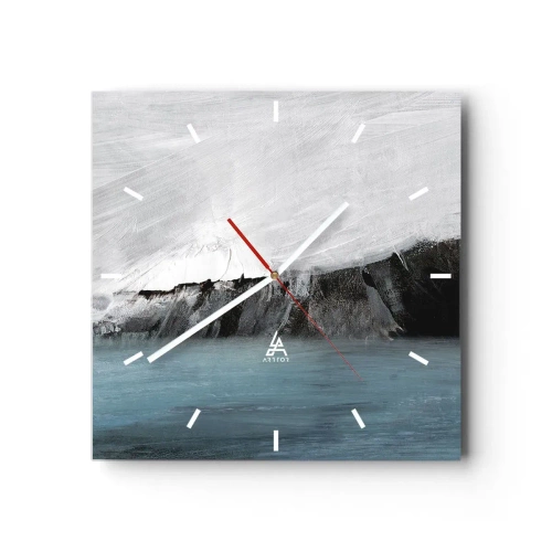 Horloge murale - Pendule murale - Paysage abstrait avec de l'eau et un rivage rocheux - 30x30cm - Eau – terre : choc des éléments - Décoration murale moderne pour le salon et la chambre ARTTOR