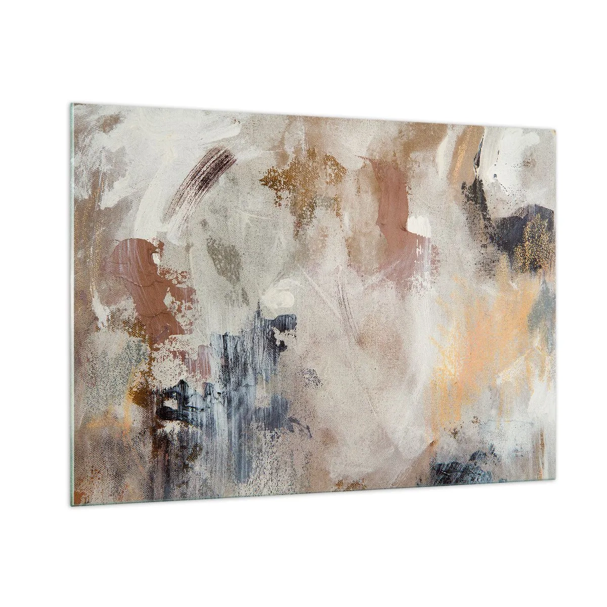 Impression sur verre - Image sur verre - Composition abstraite beige et marron dans un style brumeux - 100x70cm - Abstraction brumeuse - Décoration murale moderne pour le salon et la chambre ARTTOR