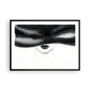 Affiche dans un cadre noir - Poster - Un portrait subtil d'une femme au visage couvert dans un style monochrome. - 70x50cm - Un mystère sensuel - Décoration murale moderne pour le salon et la chambre ARTTOR