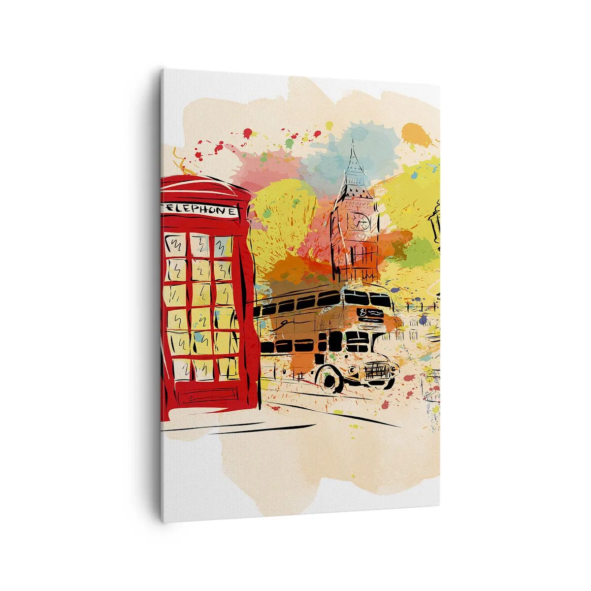Impression sur toile - Image sur toile - Thème londonien avec bus rouge et stand - 70x100cm - La ville de la variété - Décoration murale moderne pour le salon et la chambre ARTTOR