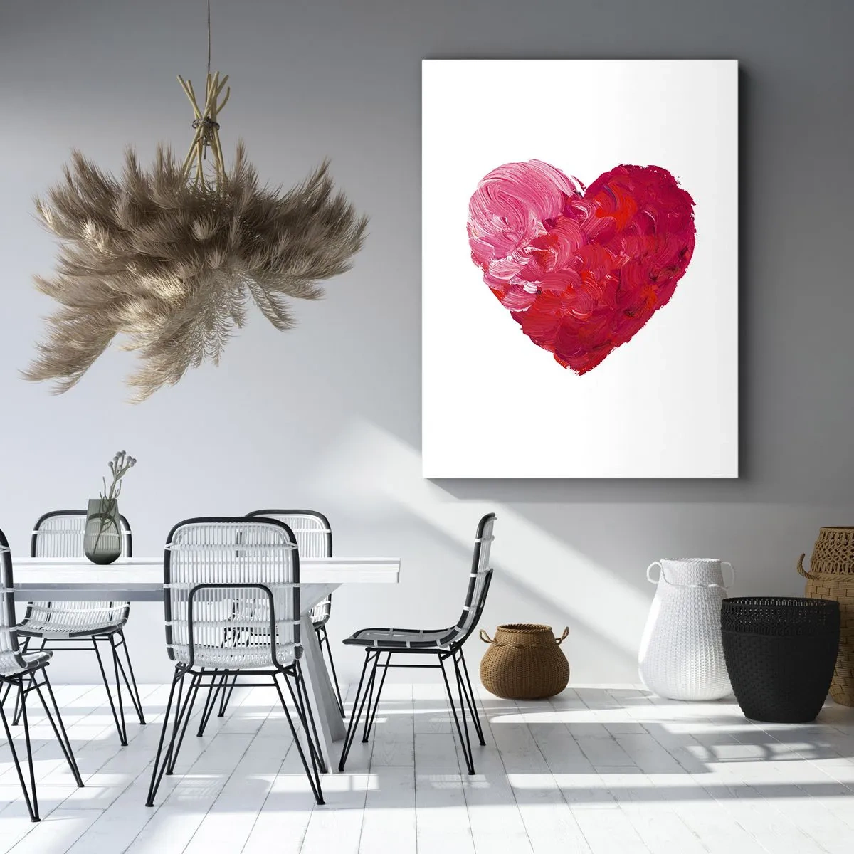 Impression sur toile - Image sur toile - Un cœur rose et rouge peint au pinceau - 50x70cm - All you need is love - Décoration murale moderne pour le salon et la chambre ARTTOR