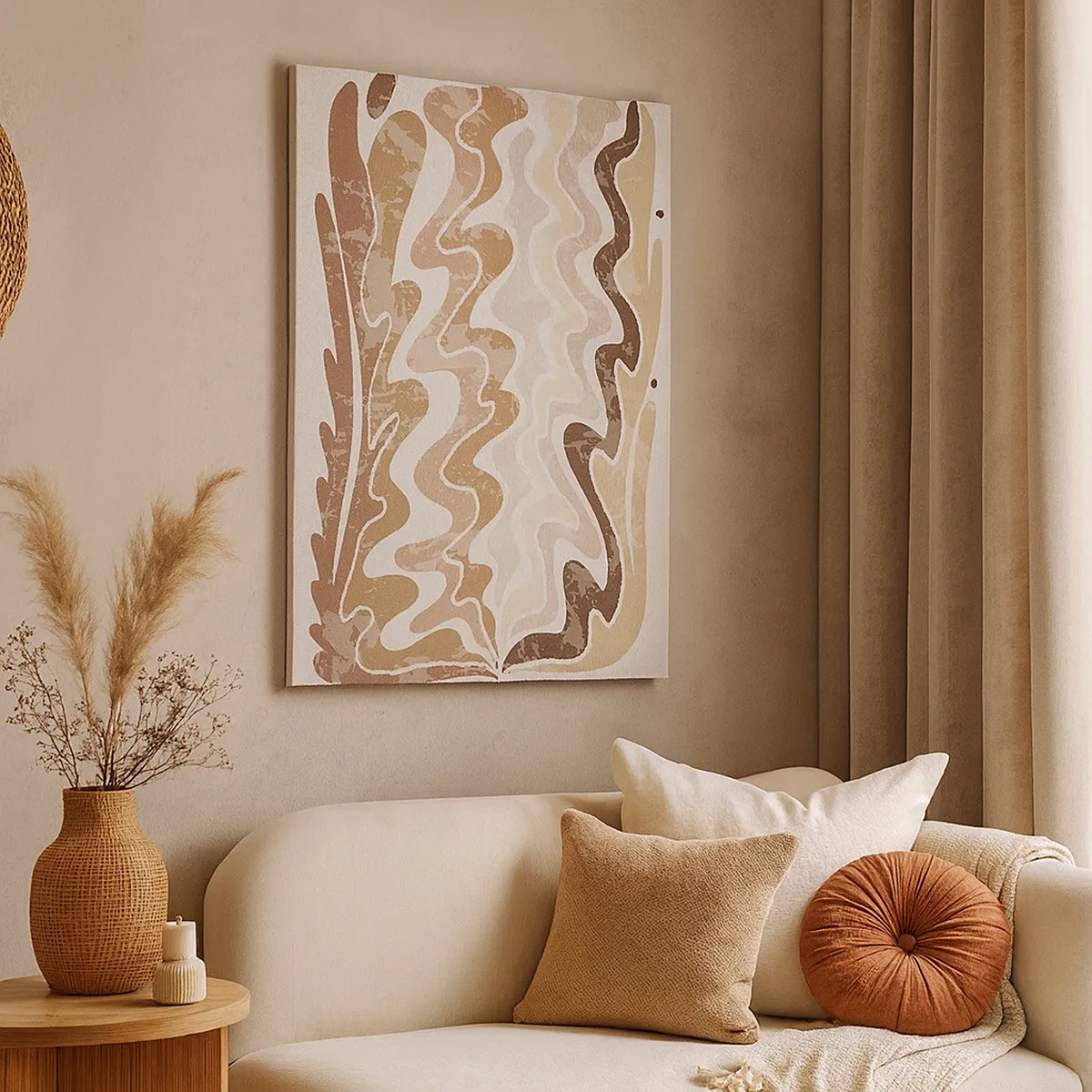 Impression sur toile - Image sur toile - Lignes abstraites ondulées dans des tons beiges - 50x70cm - Bonne énergie – bonnes émotions - Décoration murale moderne pour le salon et la chambre ARTTOR