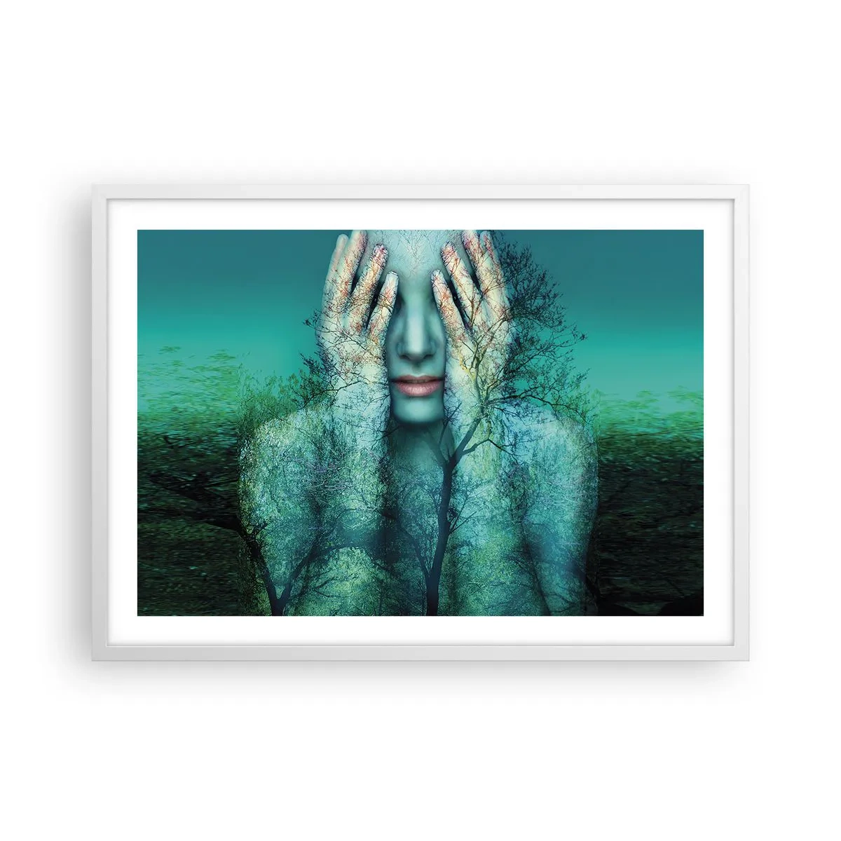 Affiche dans un cadre blanc - Poster - immergé dans l'azur - 70x50 cm
