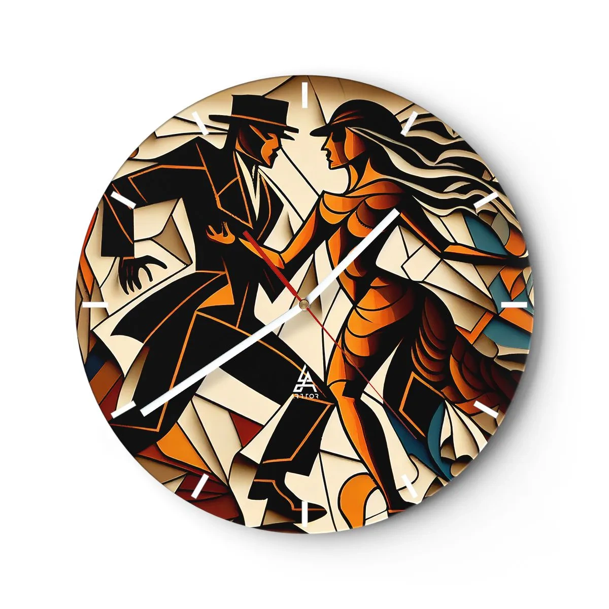 Horloge murale - Pendule murale - Un couple dansant dans un style Art Déco aux tons chauds - 30x30cm - Danse de passion et de volupté - Décoration murale moderne pour le salon, la cuisine et la chambre ARTTOR