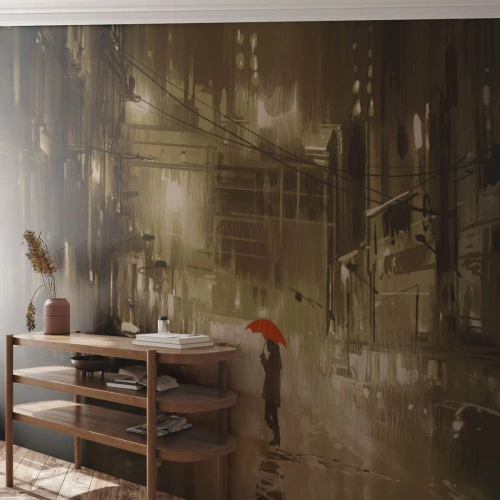 Papier peint sur mesure Autocollant Deluxe - Seule mais pas solitaire - Ville, Femme, Architecture