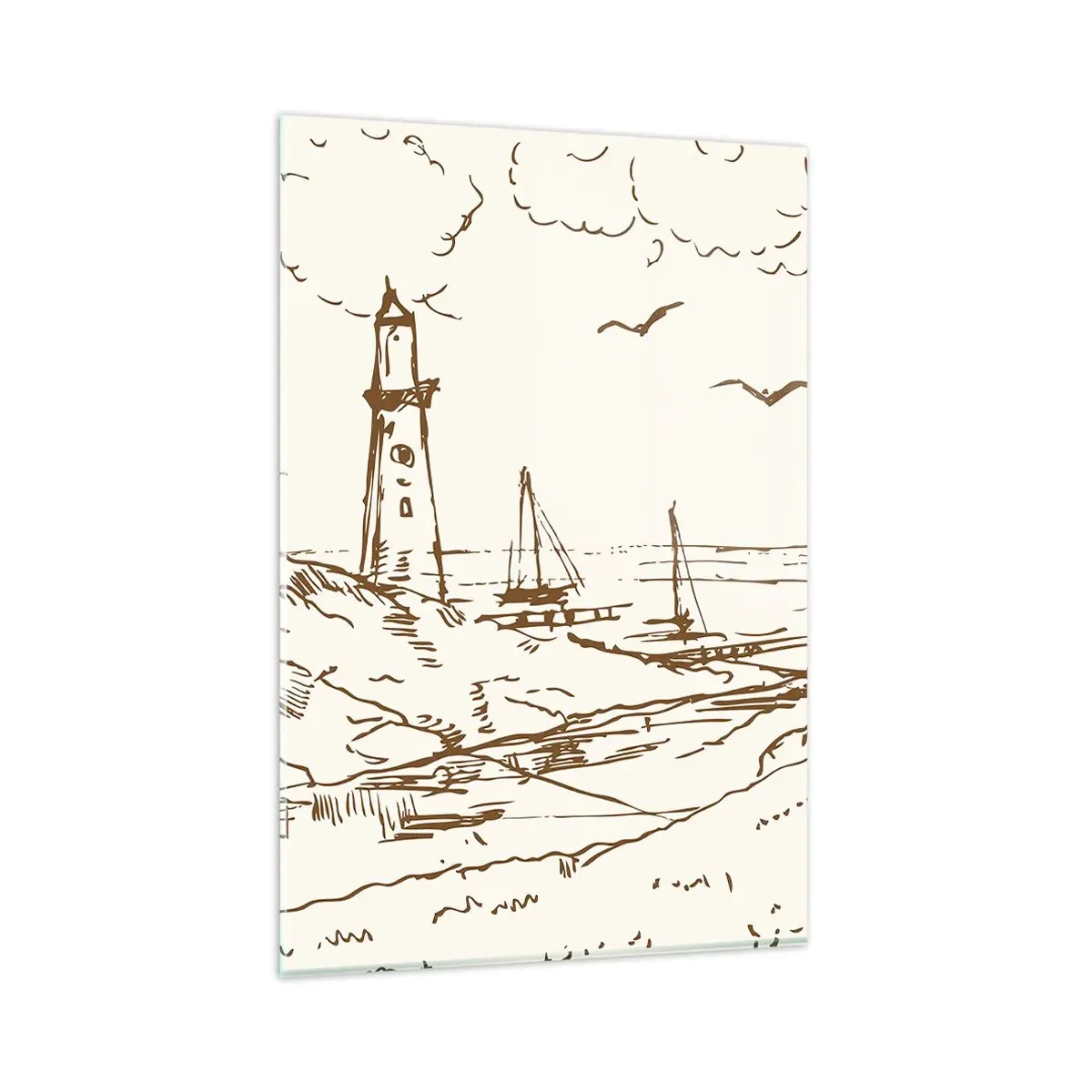 Impression sur verre - Image sur verre - Croquis d'un phare surplombant la mer - 80x120cm - Esquisse de souvenirs d'été - Décoration murale moderne pour le salon et la chambre ARTTOR