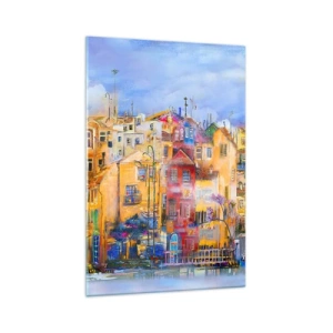 Impression sur verre - Image sur verre - Bâtiments urbains colorés dans un style artistique - 70x100cm - Nous sommes ensemble - Décoration murale moderne pour le salon et la chambre ARTTOR