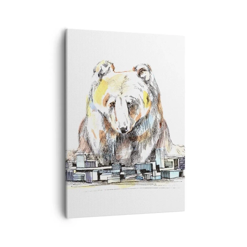 Impression sur toile - Image sur toile - Illustration d'un ours avec des détails et des blocs colorés - 50x70cm - Comment peut-on vivre ainsi ? - Décoration murale moderne pour le salon et la chambre ARTTOR