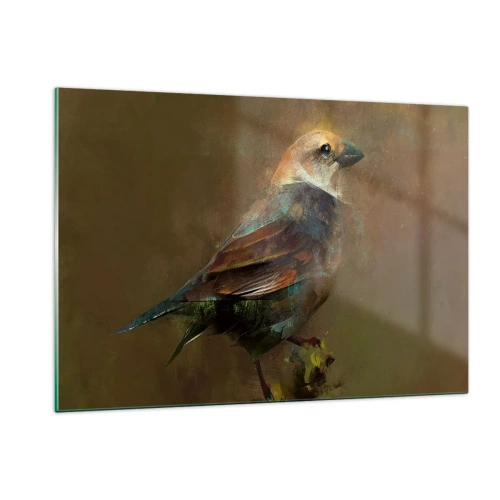Impression sur verre - Image sur verre - Un moineau dans un style artistique et pictural sur un fond neutre - 120x80cm - Un moineau, un petit oiseau - Décoration murale moderne pour le salon et la chambre ARTTOR