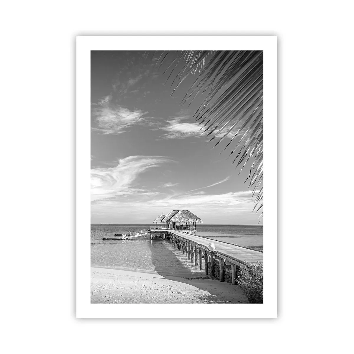 Affiche - Poster - Paysage noir et blanc avec une jetée sur une mer calme - 50x70cm - Souvenirs ou rêve? - Décoration murale moderne pour le salon et la chambre ARTTOR