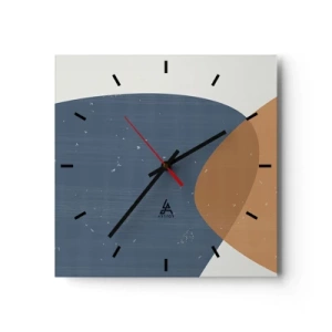 Horloge murale - Pendule murale - Une composition géométrique minimaliste dans des tons de bleu et d'orange. - 30x30cm - Ovales et influences - Décoration murale moderne pour le salon et la chambre ARTTOR