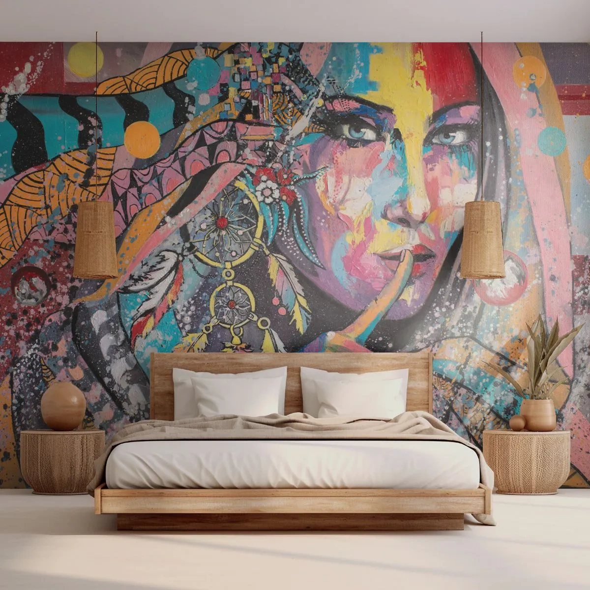 Papier Peint Autocollant Deluxe Sticker - Taisez-vous jusqu'à ce que vous compreniez - Femme, Portrait d'une femme, Bohème - 300x210 cm