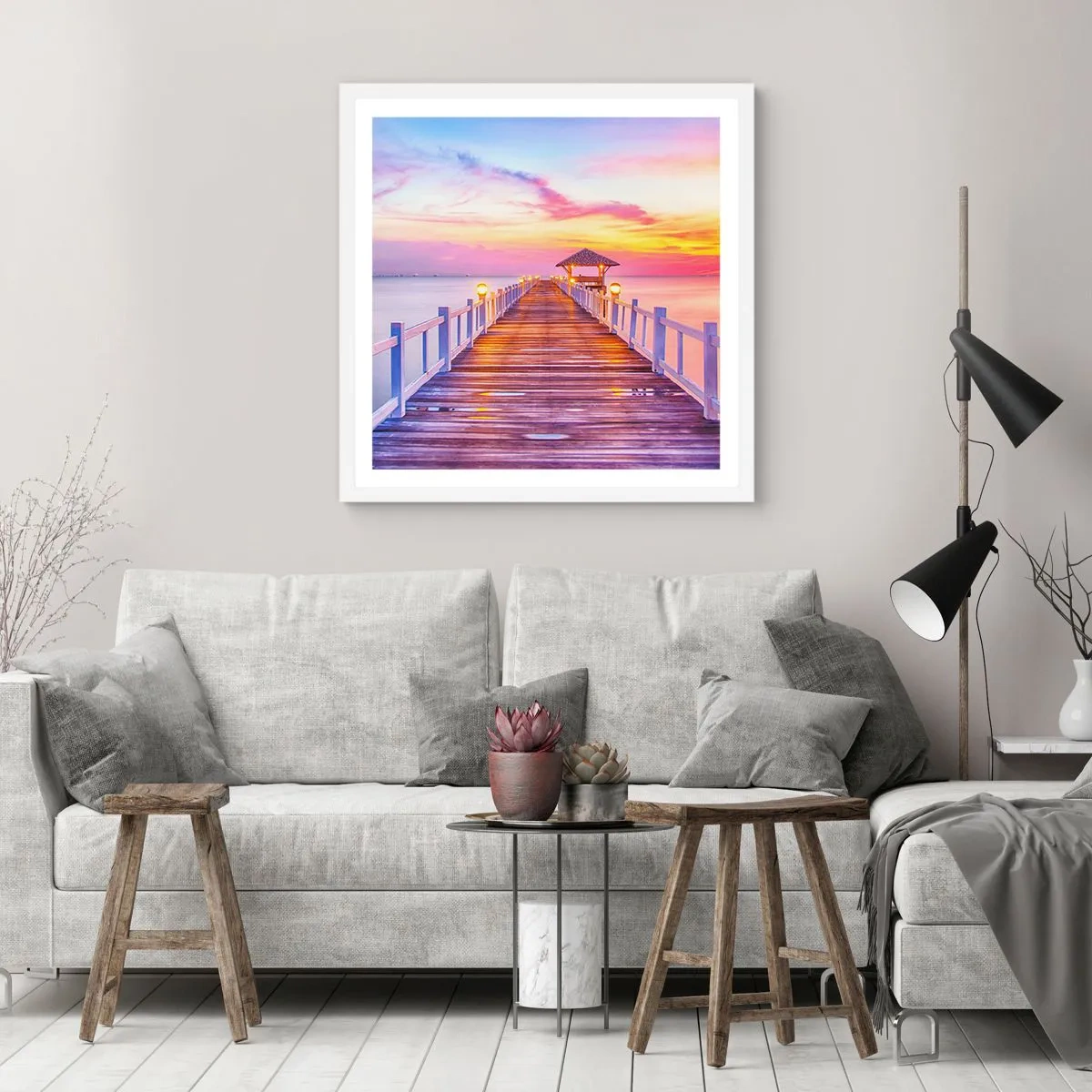 Affiche dans un cadre blanc - Poster - Le silence lilas-doré du soir - 60x60 cm
