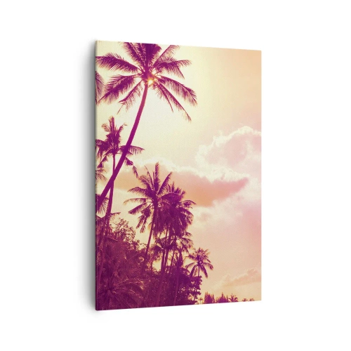 Impression sur toile - Image sur toile - Palmiers illuminés par le soleil couchant dans un ciel tropical - 70x100cm - Tu dois choisir - Décoration murale moderne pour le salon et la chambre ARTTOR