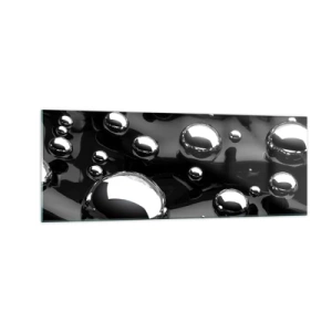 Impression sur verre - Image sur verre - Gouttes abstraites sur une surface noire - 140x50cm - D'un ton noir - Décoration murale moderne pour le salon et la chambre ARTTOR