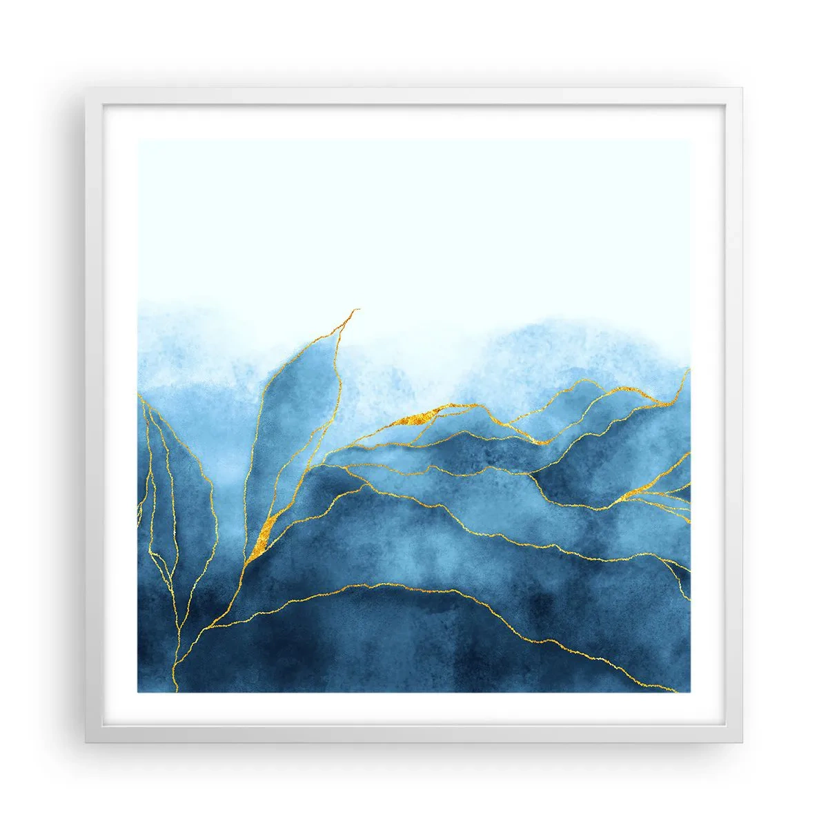 Affiche dans un cadre blanc - Poster - Bleu doré - 60x60 cm